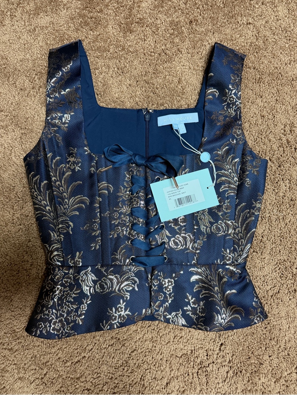 NWT Hill House Birdie Top in Bird Brocade Navy